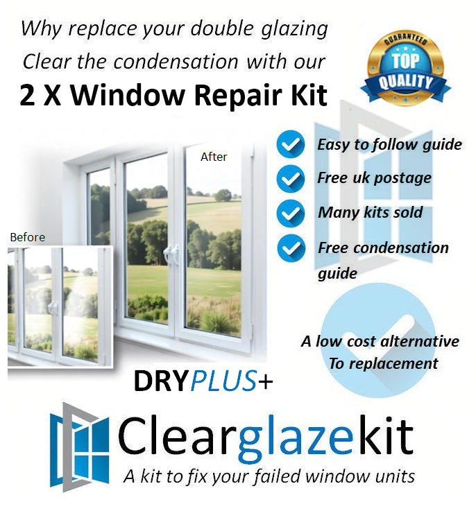 Window repair kit to clear condensation from one window